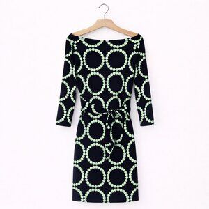 BANANA REPUBLIC | Blue & Green Geometric Circles Belted Dress – Women's XS